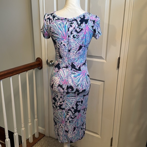 LILLY PULITZER Malin Midi V-Neck Dress SHELLS BELLS Deep Sea Navy Women’s XS - Picture 6 of 14